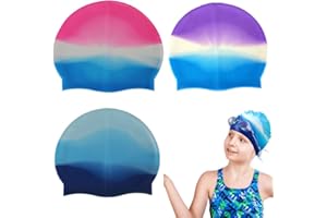 Waterproof Kids Swim Caps – 3 Pack Silicone Swimming Caps for Boys & Girls, Comfortable Fit for Long & Short Hair, Toddler & 