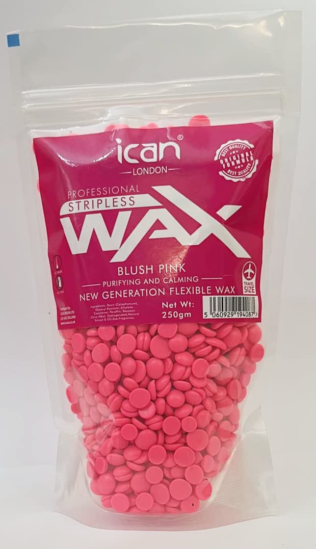 Ican London Professional Hard Wax Beads,Stripless Depilatory Waxing Pellets Solid Beans No Strip Needed, Pain Free Hair Removal Wax For Full Body (Blush Pink, 250g)
