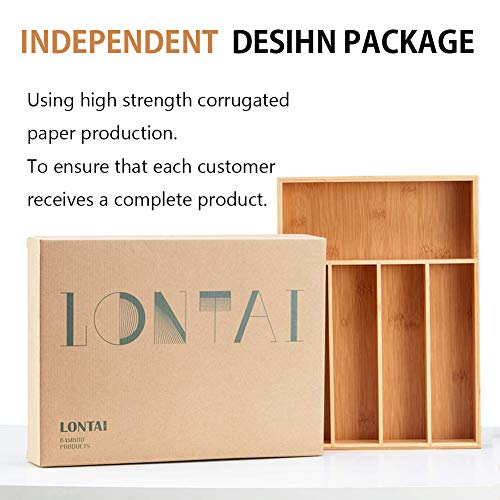 LONTAI Bamboo Kitchen Drawer Organizer Utensil and Cutlery Tray with 5 Compartments Drawer Dividers for Flatware and Kitchen Utensils - Thumbnail 7