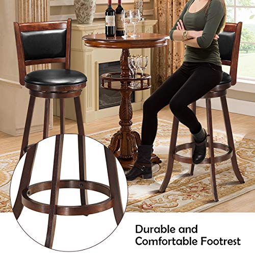 COSTWAY Bar Stools Set of 2, 360 Degree Swivel, Accent Wooden Swivel Seat Bar Height Stool