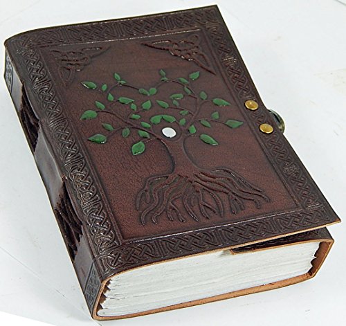 Hand-crafted green leaves tree of life leather journal …