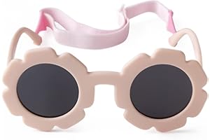 ADE WU Toddler Baby Sunglasses With Strap, Polarized Flexible Infant Flower Sunglasses For Baby Girls Boys Age 0-4