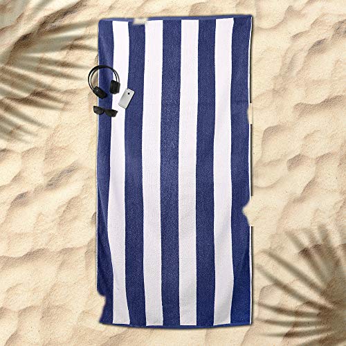 Sweet Needle Beach Towels for Adults Set of 2 – Royal Blue White Cabana Striped Classic – 100% Cotton Terry Ringspun Pool Towel, Quick Dry, Super Absorbent, 450 GSM, 100 x 150 cm
