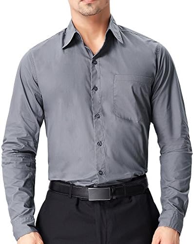 Men's Slim Fit Long Sleeve Button Down Shirts (PJ55 Grey, S)