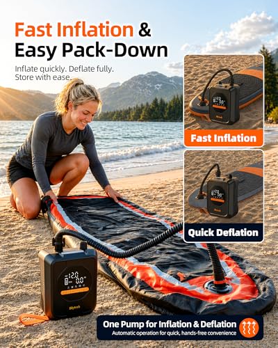 Blytech Paddle Board Electric Pump, Portable 20PSI SUP Pump with 13,500mAh Rechargeable Battery, Fast Inflation/Deflation, 7 Nozzles for Inflatables, Kayaks, Tents, Boats, Pool