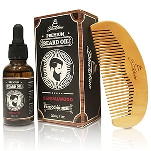 Blackstone Naturals Sandalwood Beard Oil Kit – All Natural Beard and Mustache Conditioner 30mL- Argan Oil, Jojoba Oil…