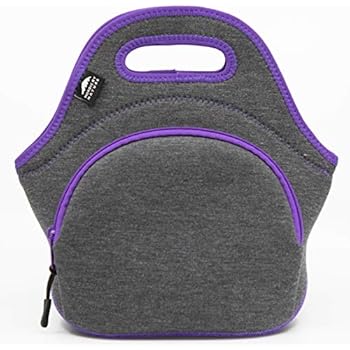 Nordic By Nature Large Neoprene Lunch Bag for Women & Lunch tote for Kids Insulated Lunch bag Reusable Washable Extra Thick Neoprene & Soft Cotton Feel, Premium Stitching, Outside Pocket, (L) Purple