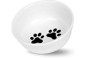 COMESOON 5" Ceramic Cat Bowl with Paws Pattern, Cat Food Bowl for Food and Water, Healthy Cat Dishes for Indoor Cats and Small Dogs, Dishwasher Safe & Microwaveable - White