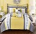 Chic Home Clayton 10 Piece Comforter Set Pintuck Pieced Block Embroidery Bed in a Bag with Sheet Set, Queen Grey Yellow