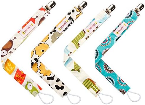 DREAMZE Pacifier Clip 4 Pack Unisex Pacifier Clips Great Pacifier /Teething Ring Holder Unique Baby Shower Gift