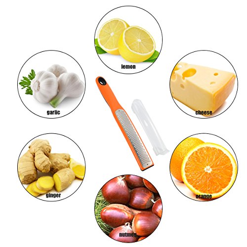 LE PLANING Citrus Lemon Zester, Ginger Zester&Cheese And Spice Grater With Non-Slip Handle,Food Container (Orange)