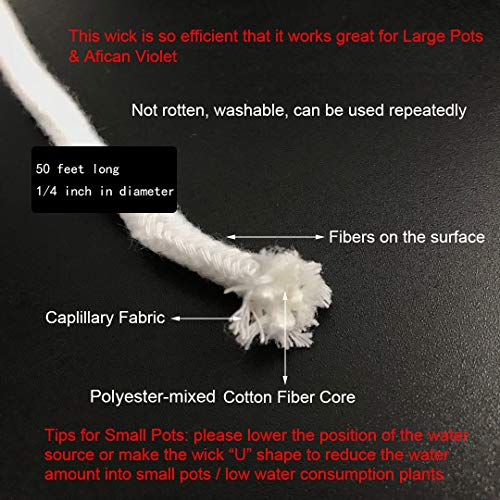 50 Feet Self Watering Capillary Wick Cord Vacation Plant Sitter DIY Self-watering Planter Pot Automatic Water Wicking Hydroponic System Device Potted African Violet Auto Seedling Waterer Rope String