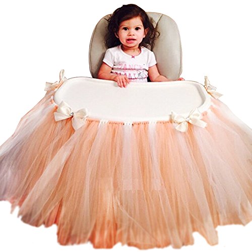 Creation Core Romantic 27.6"x13.8" Baby's 1st Birthday Party High Chair Tutu Skirt Party Supply Centerpiece(White+Orange)