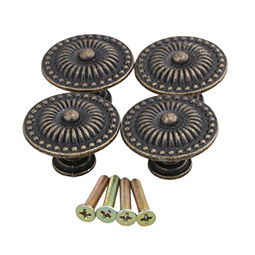 BQLZR Decorative Vintage Round Pull Handle Knob Cupboard Bronze Drawer Cabinet Pack Of 4