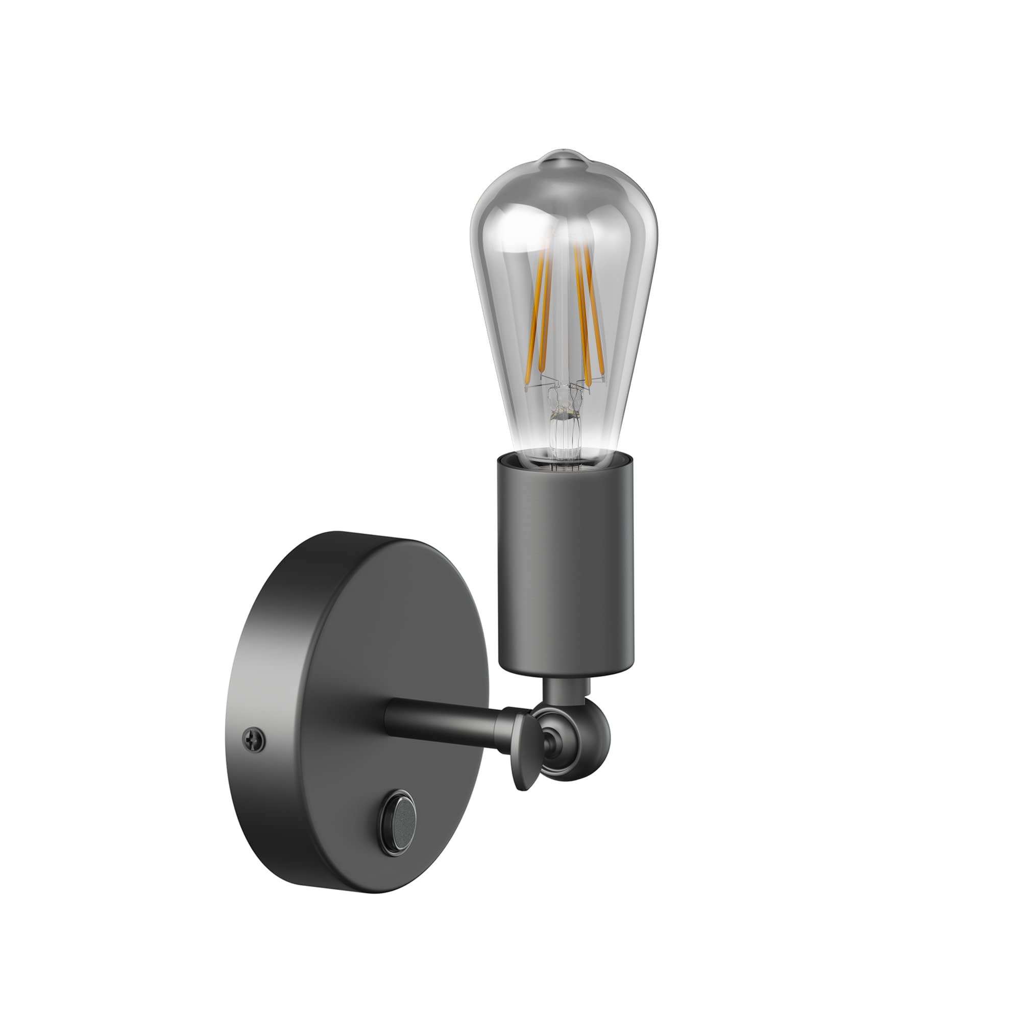ledscom.de Vintage wall Light FETRO Switch, Black, Swivel + LED lamp 240lm, Extra-Warm White