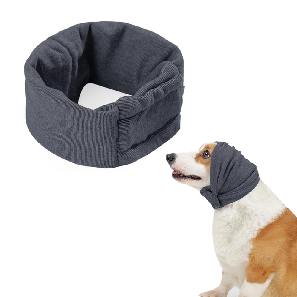 Dog Snood Ear Protectors Comfort Pet Ear Muffs Noise Protection Calming Hood Dog Neck and Ears Warmer Ear Covers for Anxiety Relief and Calming (Gray, M)
