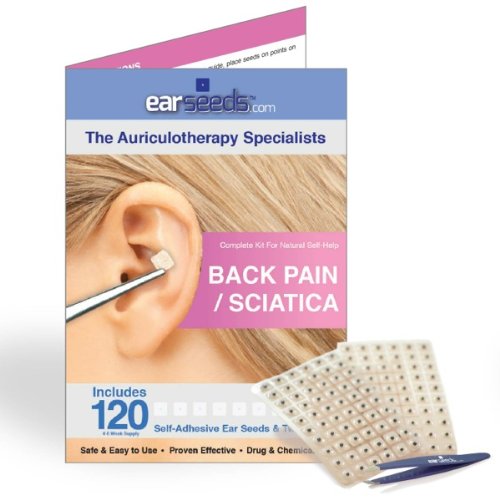 Back Pain / Sciatica Ear Seed Kit- 120 Ear Seeds, Stainless Steel Tweezer by EarSeeds.com