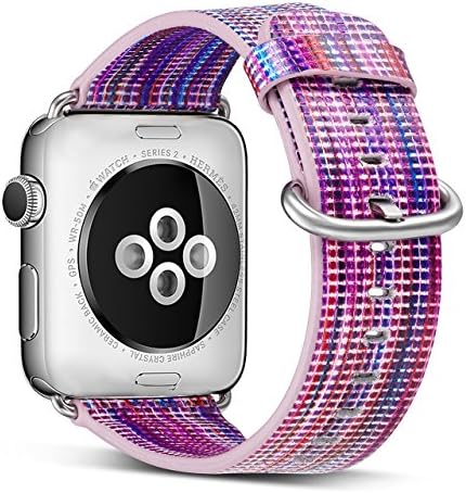 Apple watch band 42mm Genuine Leather Iwatch Strap Rainbow Replacement Bands with Stainless Metal Clasp for Apple Watch Series 3 Series 2 Series 1 Sports Edition Women Men(Genuine Leather Band B)
