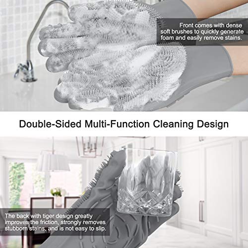 Magic Silicone Dishwashing Gloves | Pccooler Cleaning Gloves | 2019 Updated Model 2 Sided, Perfect Size & Flexibility, Non-slip Heat Resistant Sponge Glove for Vegetable, Fruit, Kitchen, Bathroom, Car - Thumbnail 3
