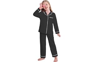Veseacky Unisex Girls Boys Pajamas Long Sleeve Sleepwear Button-Down 2 Pcs Pjs Set for 5-14 Years