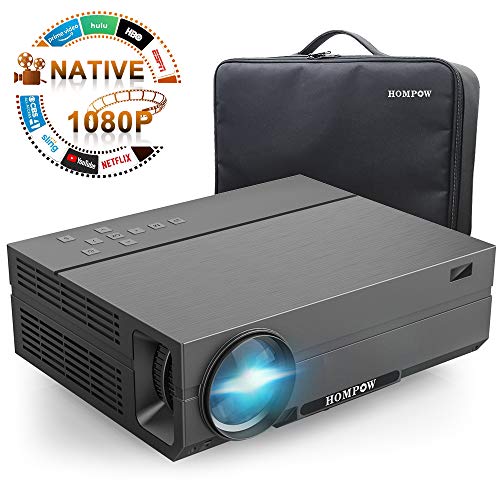 Projector, Hompow 2019 Upgraded Native 1080P Video Projector 5000Lux 80,000 Hours Led for PPT Business Presentations Home Theater Compatible with TV Stick/HDMI/VGA/USB/TV Box/Laptop/DVD/PS4