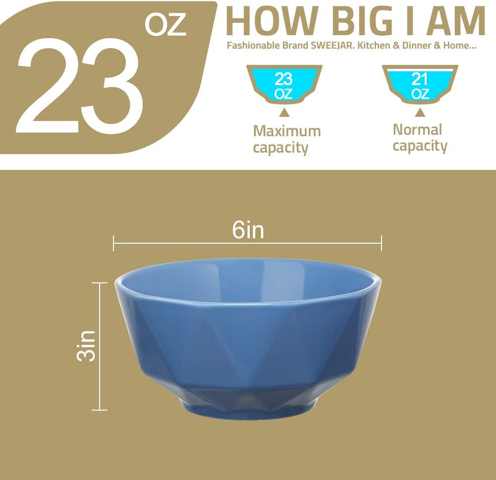  | SWEEJAR Porcelain Bowls Geometric Design 23 Oz for Cereal, Nuts, Soup, Side Dishes, Pasta, Ceramic Serving Bowls Stack Well for Kitchen Counter - Set of 6 (Multi): Cereal Bowls