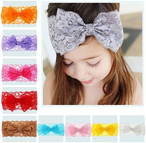 Novolix 10pcs Baby Girls Toddler Headbands Big Lace Bowknot Hair Wraps Colorful Child Headwear for Princess