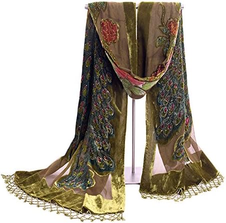 COCONEEN Peacock Embroidered Beads Long Scarf Shawls