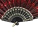 Newstarfactory Peacock Feather Red Sequins Design Black Plastic Folding Hand Fan