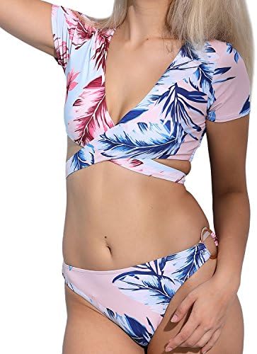 SEARTIST Short Sleeve Criss Cross Wrap Bikini Swimsuit for Women
