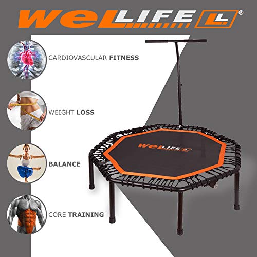 Wellife-Faltbares-Fitness-Trampolin-122-cm-PRO-Fitness-Rebounder-Matte-fuer-Erwachsene-und-Kinder-Gummibaender-mit-verstellbarem-Griff-Funktionelles-Fitness-Training