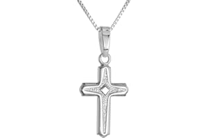 SABRINA SILVER 3/4 inch Sterling Silver Dainty Cross Necklace for Women and Men Voided Solid Back Flawless High Polished Finish 0.8mm Box_Chain
