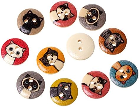 Beautiful Painted Wood Buttons with Colorful Cat Designs from Shizaru Designs 15mm - 50 Buttons Per Packag with Exclusive Shizaru Designs Gift Bag Ii