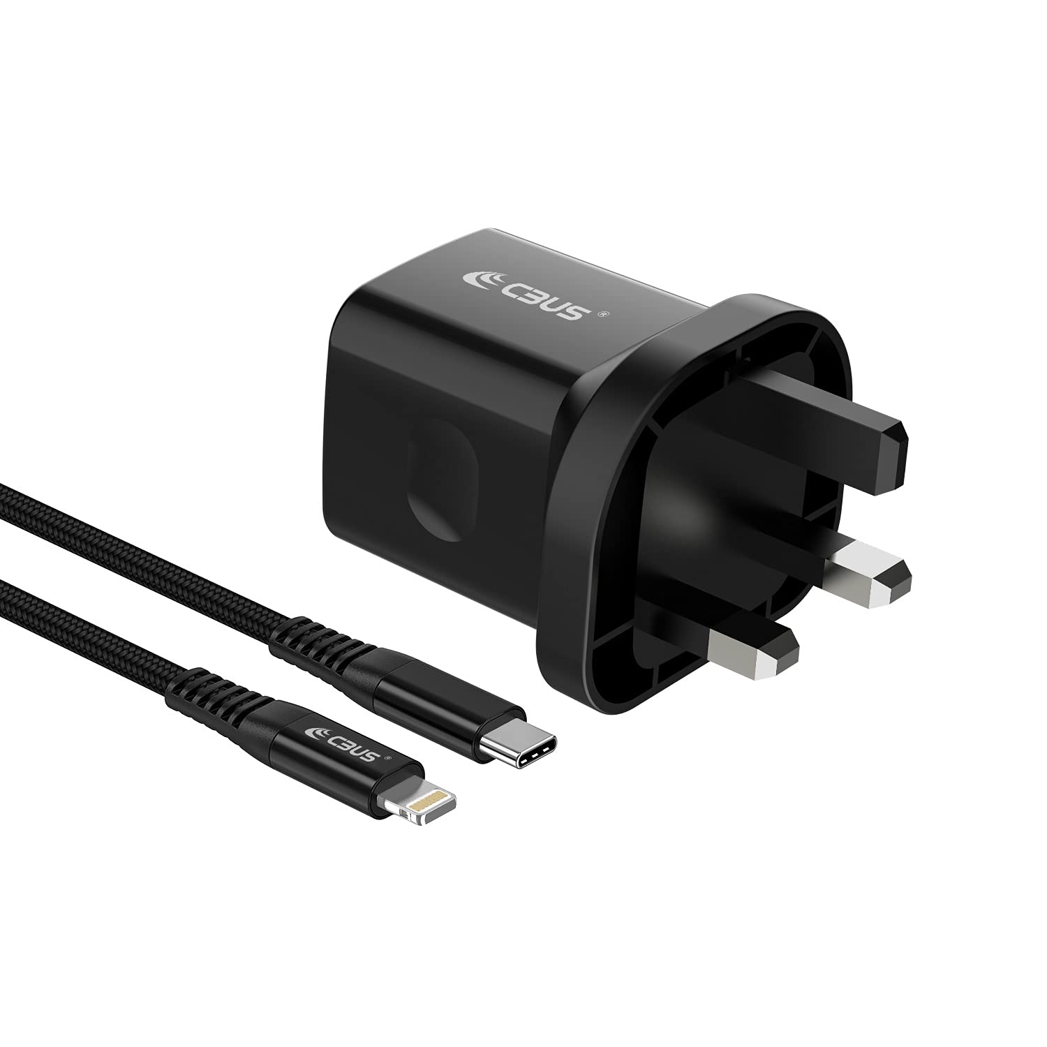 CBUS = 20W Fast Charging Power Cube Mains Charger + Double Braided Lightning Cable Compatible with iPhone 13/mini/Pro/Max, 12/mini/Pro/Max, 11/Pro/Max (3m, All Black)