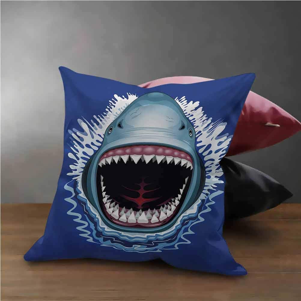 HouseLook Shark Cushion Cover Decorative Attack of Open Mouth Sharp Teeth Sea Danger Wildlife Ocean Life Cartoon Both Side Print Square Throw Pillow Cover Protector Navy Blue Grey Fuchsia (18"x18")