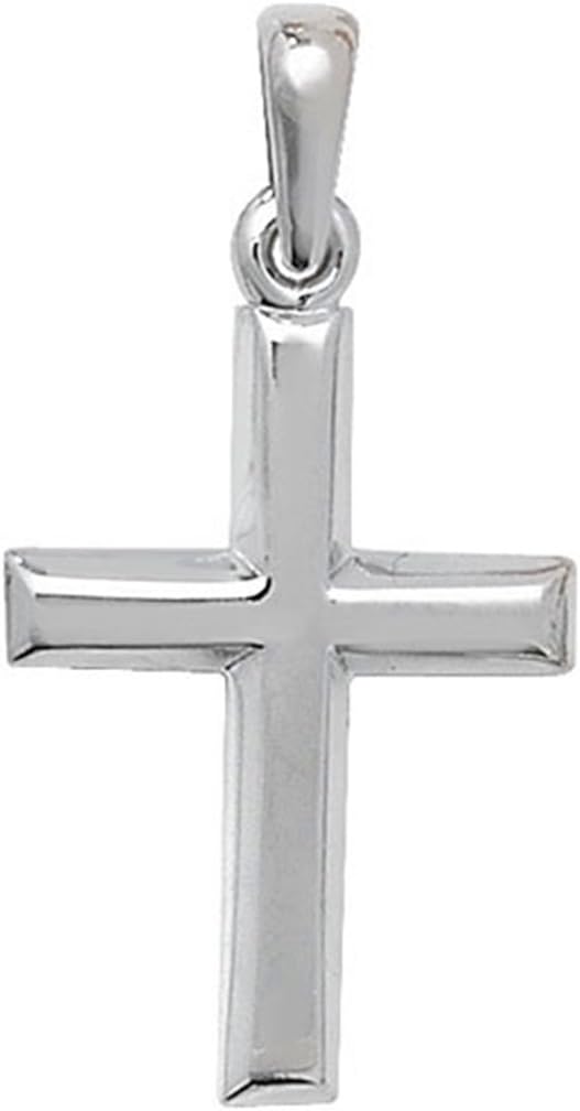 Mens 9ct White Gold Plain Cross Pendant On A Curb Necklace