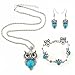 ILJILU Owl Jewelry Sets Retro National Style Owl Turquoise Accessories (Bracelet Necklace Earrings)