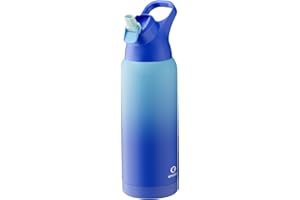 ENCOOL Insulated Stainless Steel Water Bottle with Straw and Carry Loop, Double Wall Cold for 36 Hours, Tritan Leak Proof Lid for Sports, Travel, 32 oz, Sky