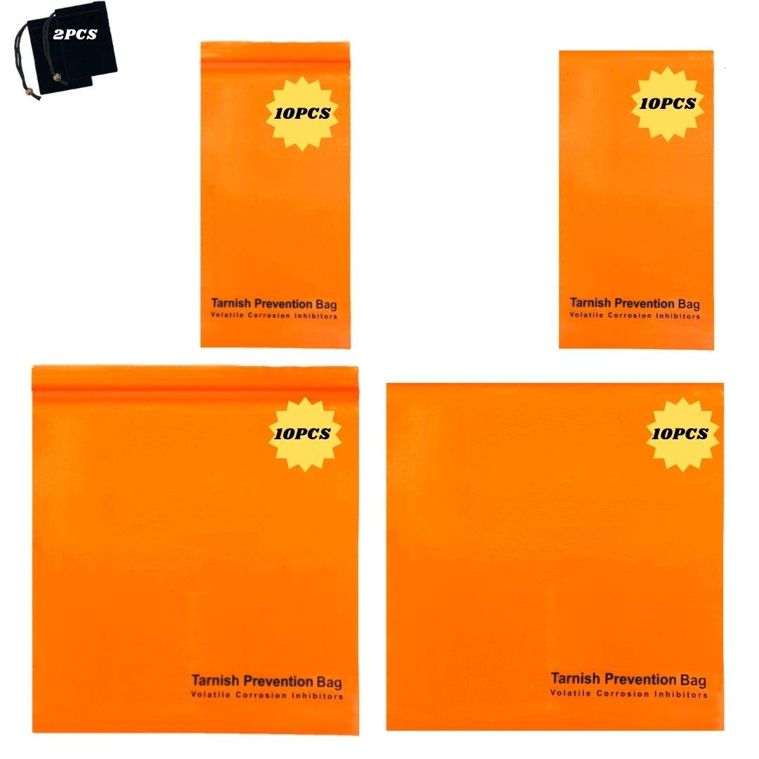 A-ONE VCI Tarnish Prevention Bag for Machined parts, Rust Prevention Zip Bags & Flat Open Bags 3.2” x 6” & 6”x 6” 40pcs and 2 Velvet Storage Bags (Without Tarnish Prevention Function)