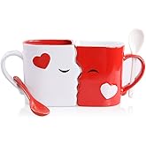 Blu Devil Kissing Mugs Set, Anniversary & Wedding Gifts, Exquisitely Crafted Two Large Cups & Spoons for Couples, For Him and Her on Valentines, Birthday, Engagement