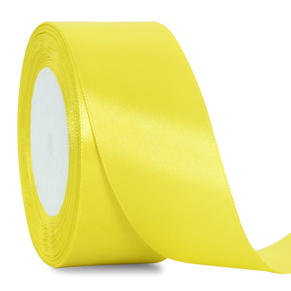 TONIFUL 4cm X 22M Wide Lemon Light Yellow Satin Ribbon Solid Fabric Ribbons for Wedding Car Decoration Chair Sash Crafts Gift Wrapping Cutting Ceremony Table Bows Floral Sewing Party Decoration