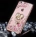iPhone 7 Case,PHEZEN Pink Flower Butterfly Bling Crystal Rhinestone Diamond Rose Gold Plating Frame Crystal Clear Back TPU Bumper Case with Ring Stand Holder Kickstand for iPhone 7 4.7