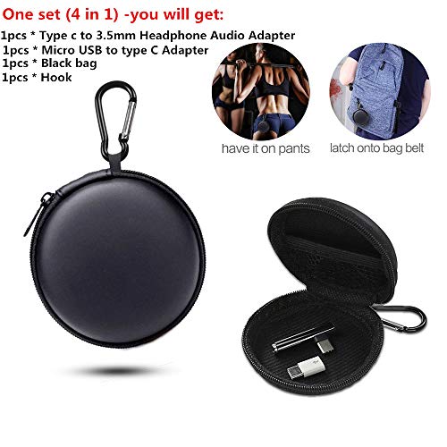 Type C to 3.5mm Audio Adapter, HUIFEN 4 in 1 USB C to 3.5mm Headphone Female Aux Microphone Connector adapter, And Micro USB to USB C Adapter, Compatible with Moto Z, XiaoMi, Huawei,Oneplus 6T (Black) - Thumbnail 2