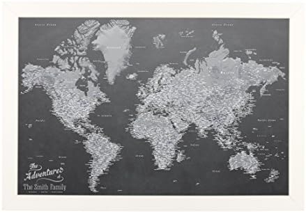 Push Pin Travel Maps Canvas - Personalized Stormy Dreams World with Textured White Frame