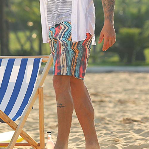 Pocciol Mens Swim Trunks with Mesh Lining, Wave Striped Printed Quick Dry Swimming Shorts (Size:L(Fits Like US M), Wave Striped)