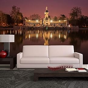 Night Cityscape with Lights at Retiro, Madrid, Spain - Removable Wall Mural | Self-Adhesive Large Wallpaper - 66x96 inches