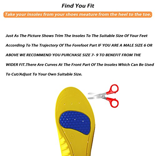 LEAGY Memory Foam Orthopedic Yellow Shoe Insole Massaging Gel Sport Replacement Insoles, Heel Inserts Arch Support Shoe Soles, Best Insoles (Yellow, 5.5-6.5 US Medium)