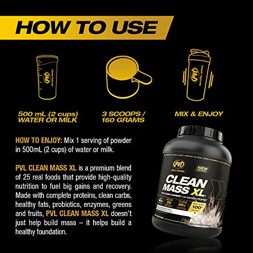 PVL Clean Mass XL | Mass Weight Gainer - Real food ingredients - complete Protein powder (10LBS, Vanilla Ice Crean)
