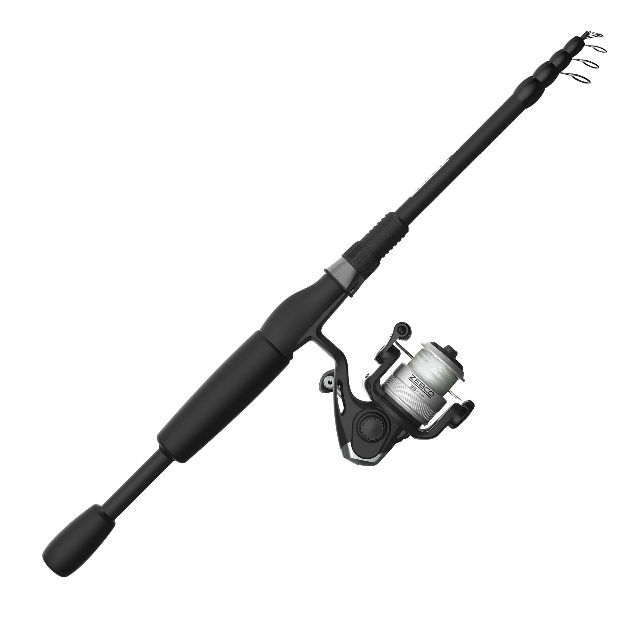 Zebco 33 Micro Spinning Reel and Telescopic Fishing Rod Combo, Extendable 19-Inch to 5-Foot Telescopic Fishing Pole with ComfortGrip Rod Handle, Quickset Anti-Reverse Fishing Reel, Silver/Black