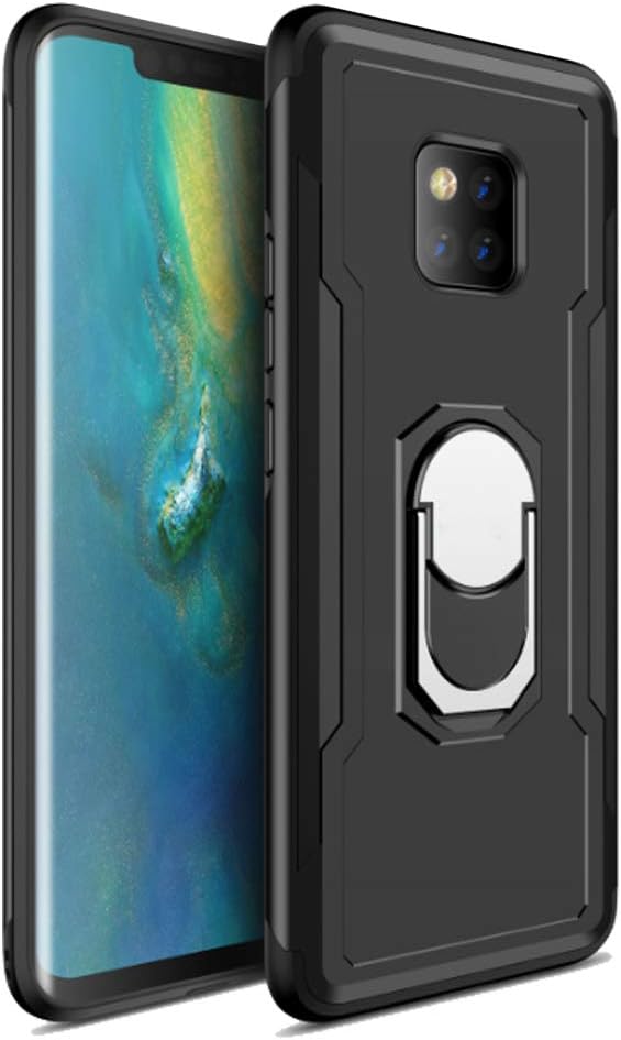 iKuboo Dual Layer Case for Huawei Mate 20 Pro, Slim Protective Cover with Ring Holder Kickstand, Work with Magnetic Car Mount-Black
